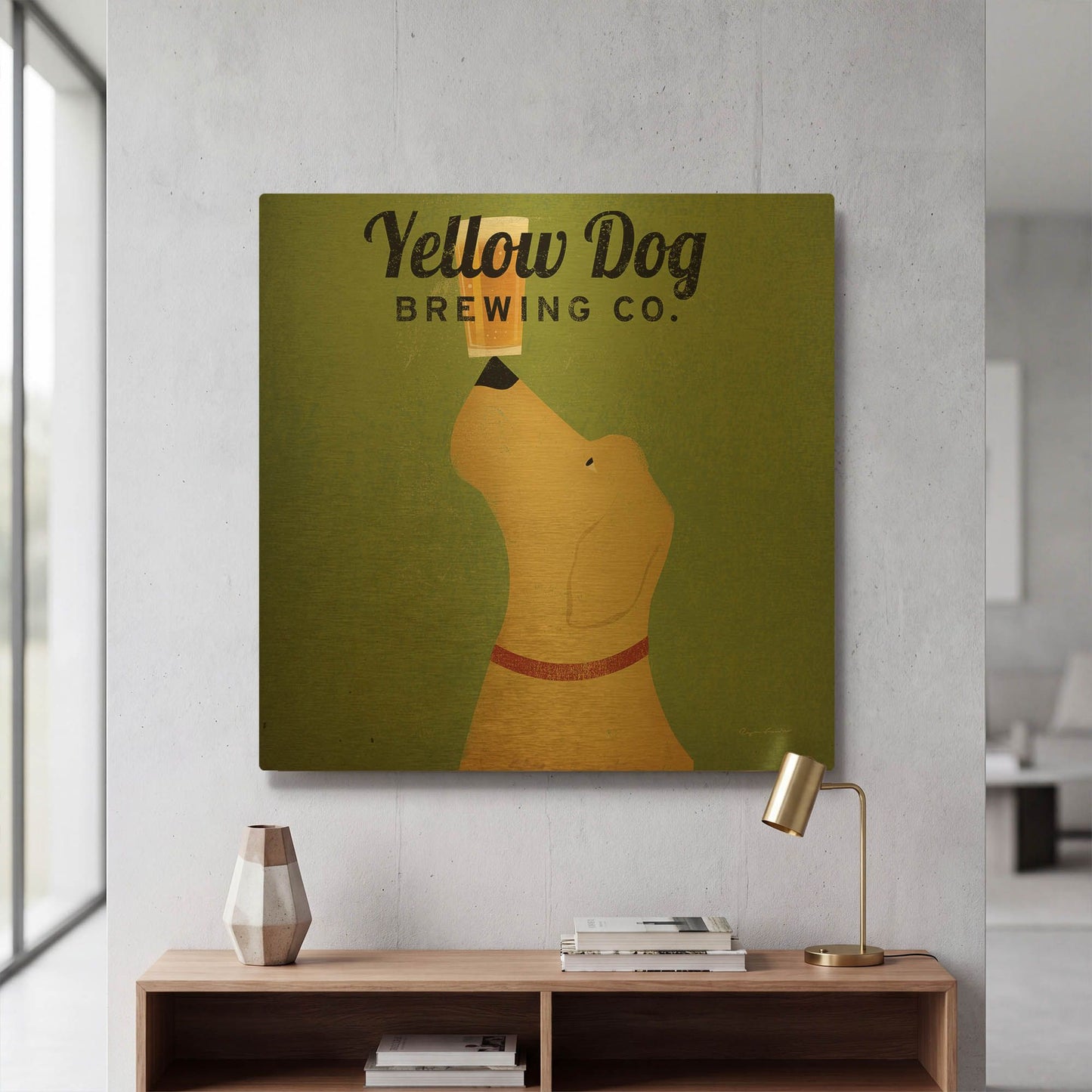 'Yellow Dog Brewing Co Square' By Ryan Fowler Gold Metal Wall Art