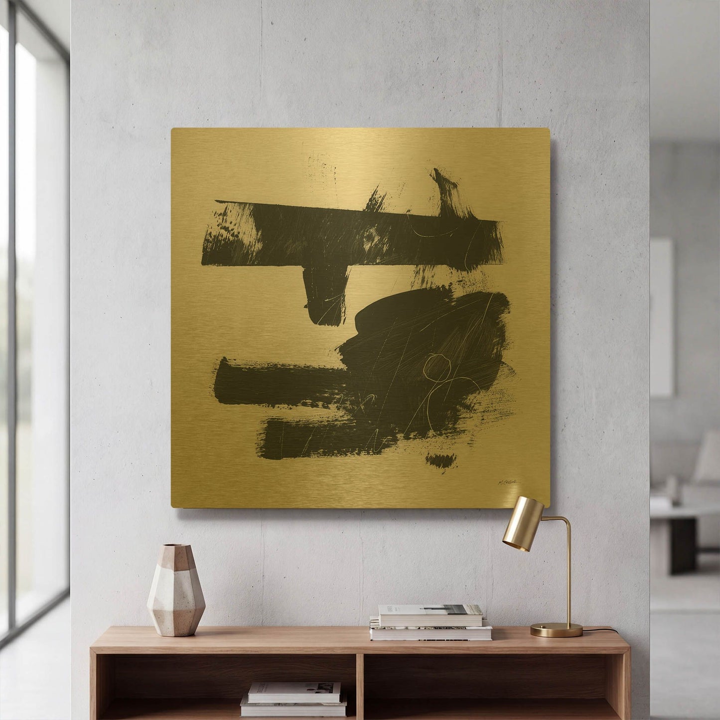 'Gold And Black Elements XV' By Mike Schick Gold Metal Wall Art