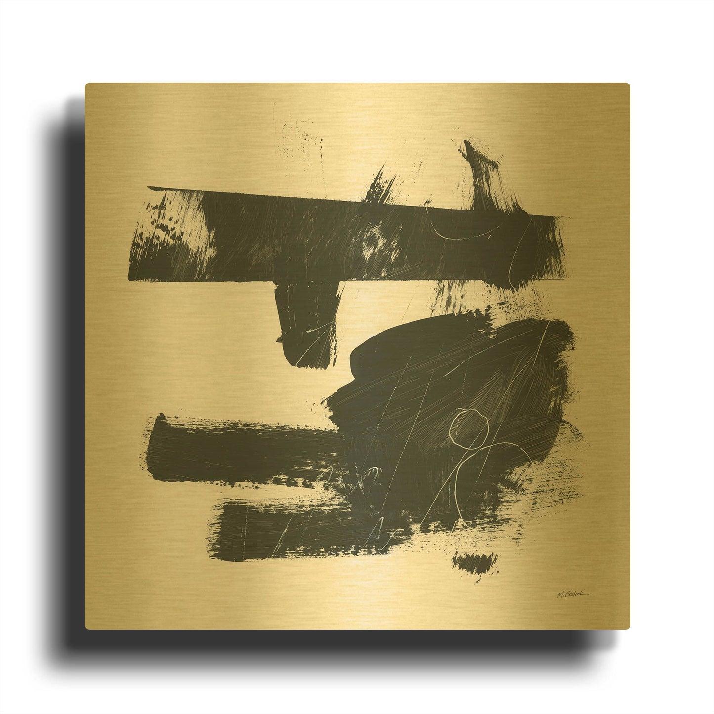 'Gold And Black Elements XV' By Mike Schick Gold Metal Wall Art