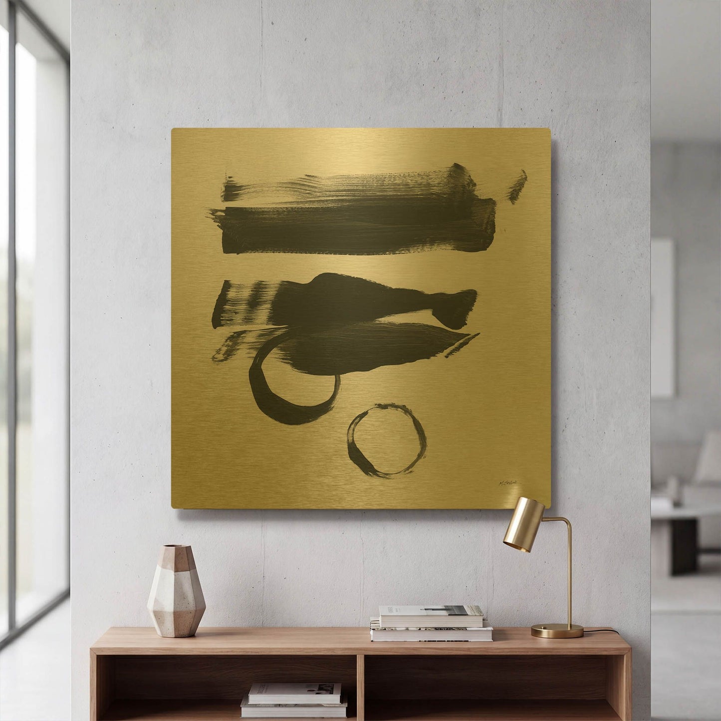 'Gold And Black Elements XVI' By Mike Schick Gold Metal Wall Art