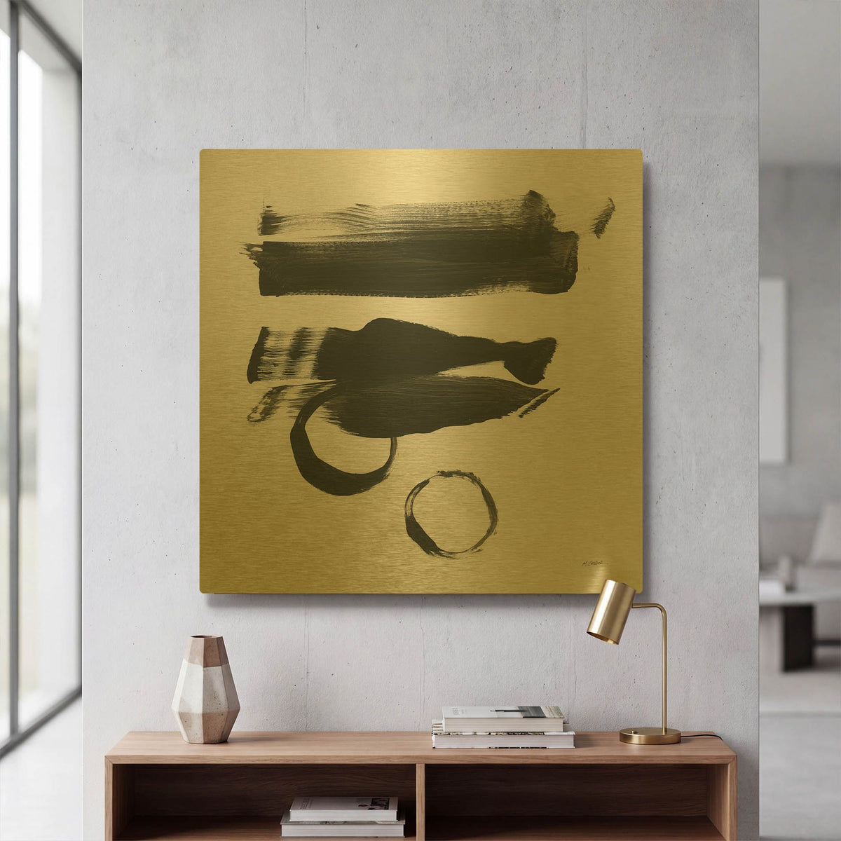 'Gold And Black Elements XVI' By Mike Schick Gold Metal Wall Art