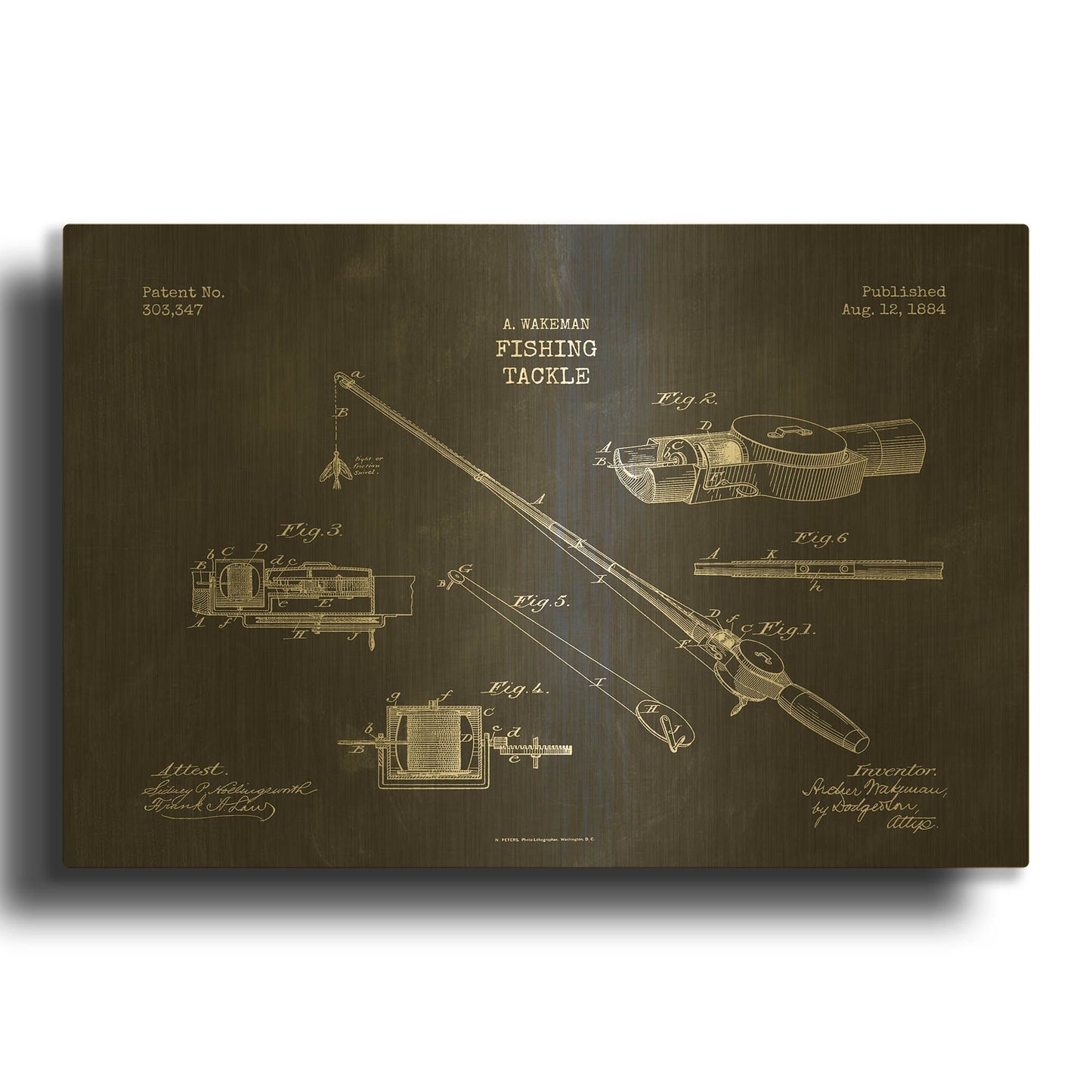 'Fishing Tackle Blueprint Patent Chalkboard' By LUXE Gold Metal Wall Art