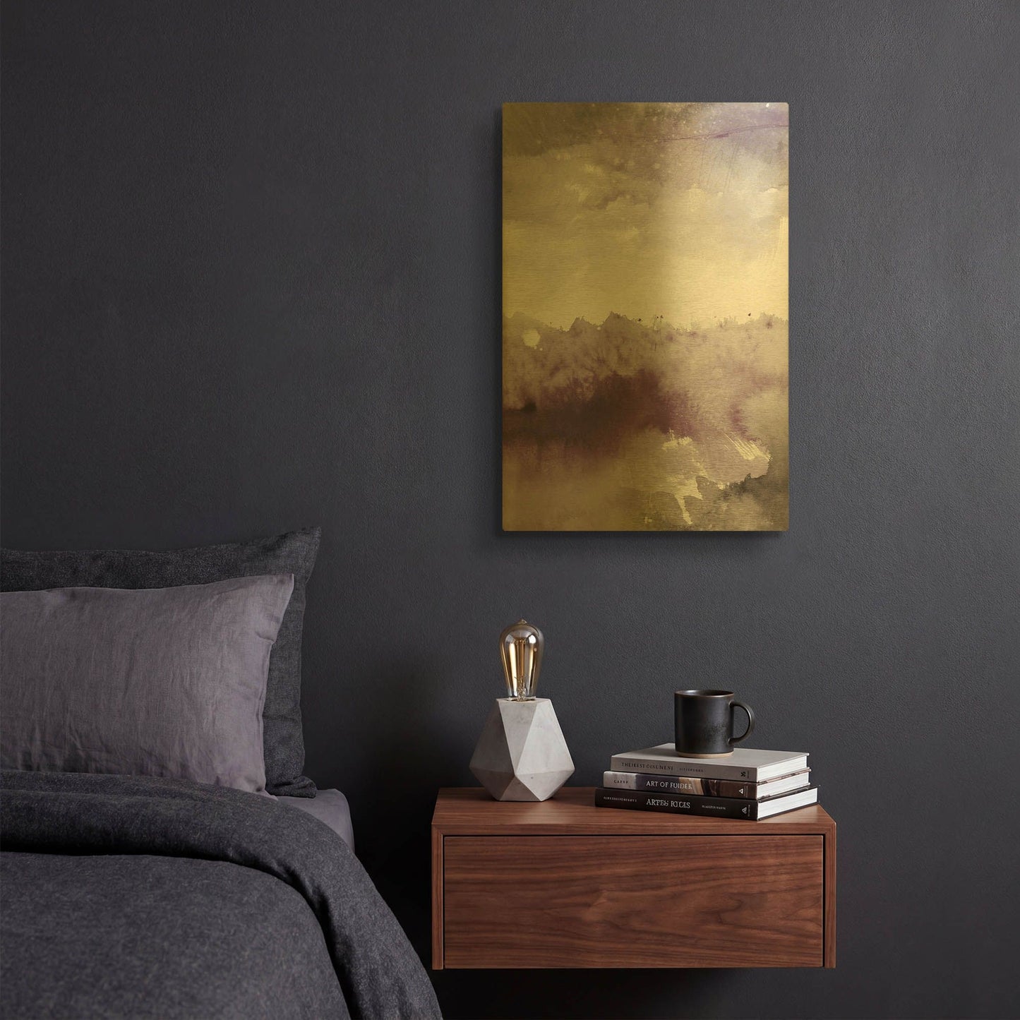 'Midnight At The Lake II Amethyst Gray Crop' By Mike Schick Gold Metal Wall Art