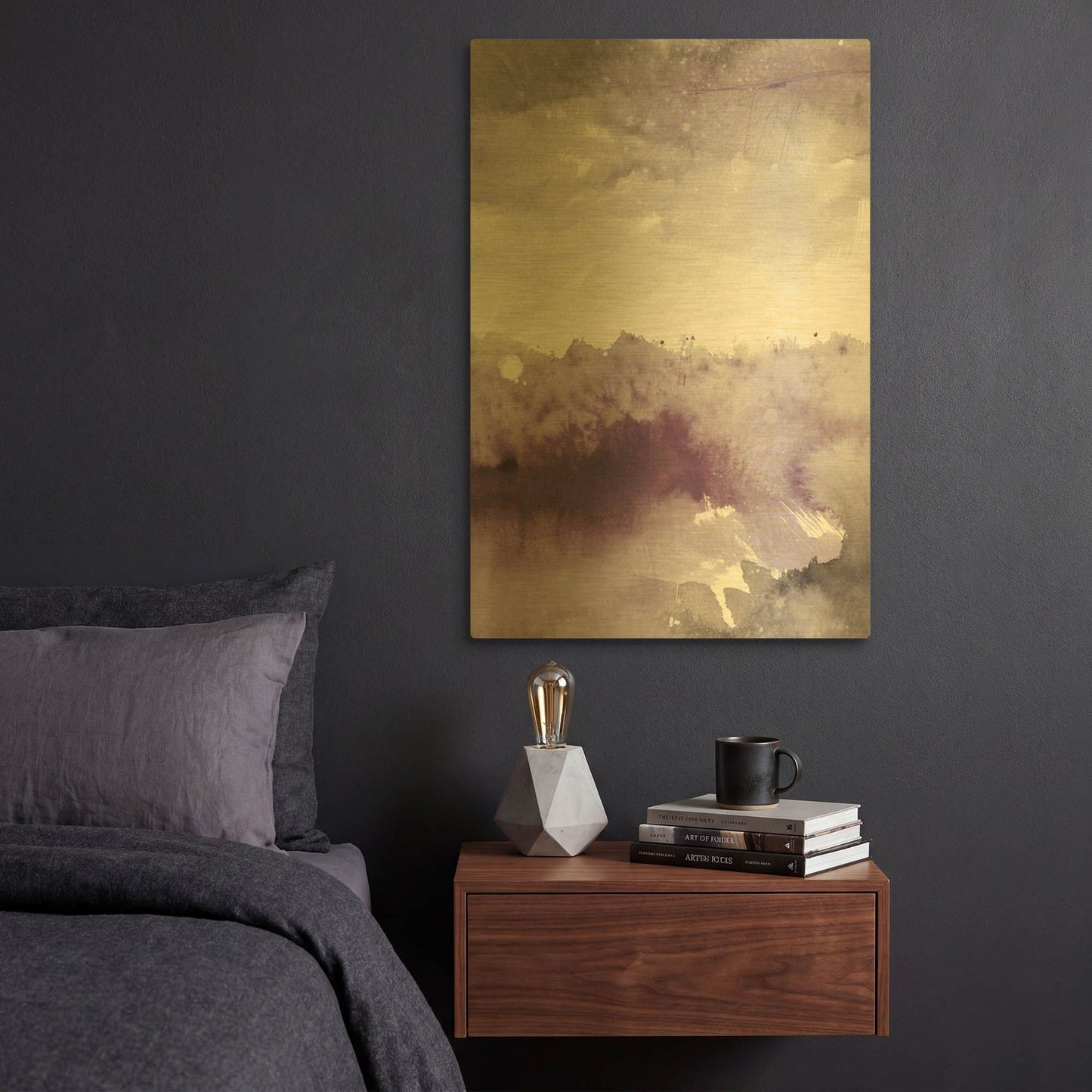 'Midnight At The Lake II Amethyst Gray Crop' By Mike Schick Gold Metal Wall Art