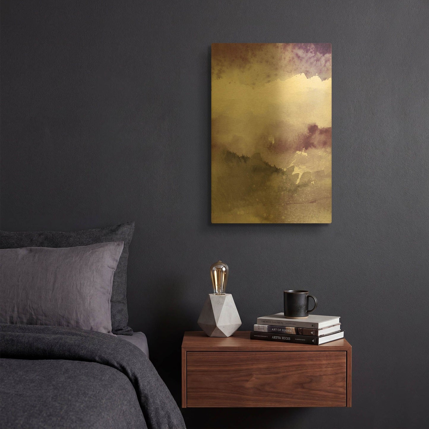 'Midnight At The Lake III Amethyst Gray Crop' By Mike Schick Gold Metal Wall Art