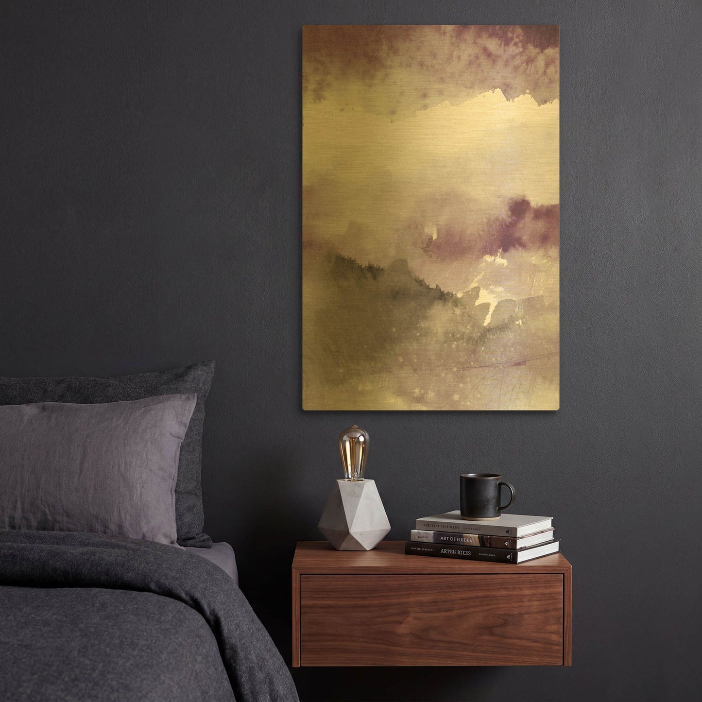 'Midnight At The Lake III Amethyst Gray Crop' By Mike Schick Gold Metal Wall Art