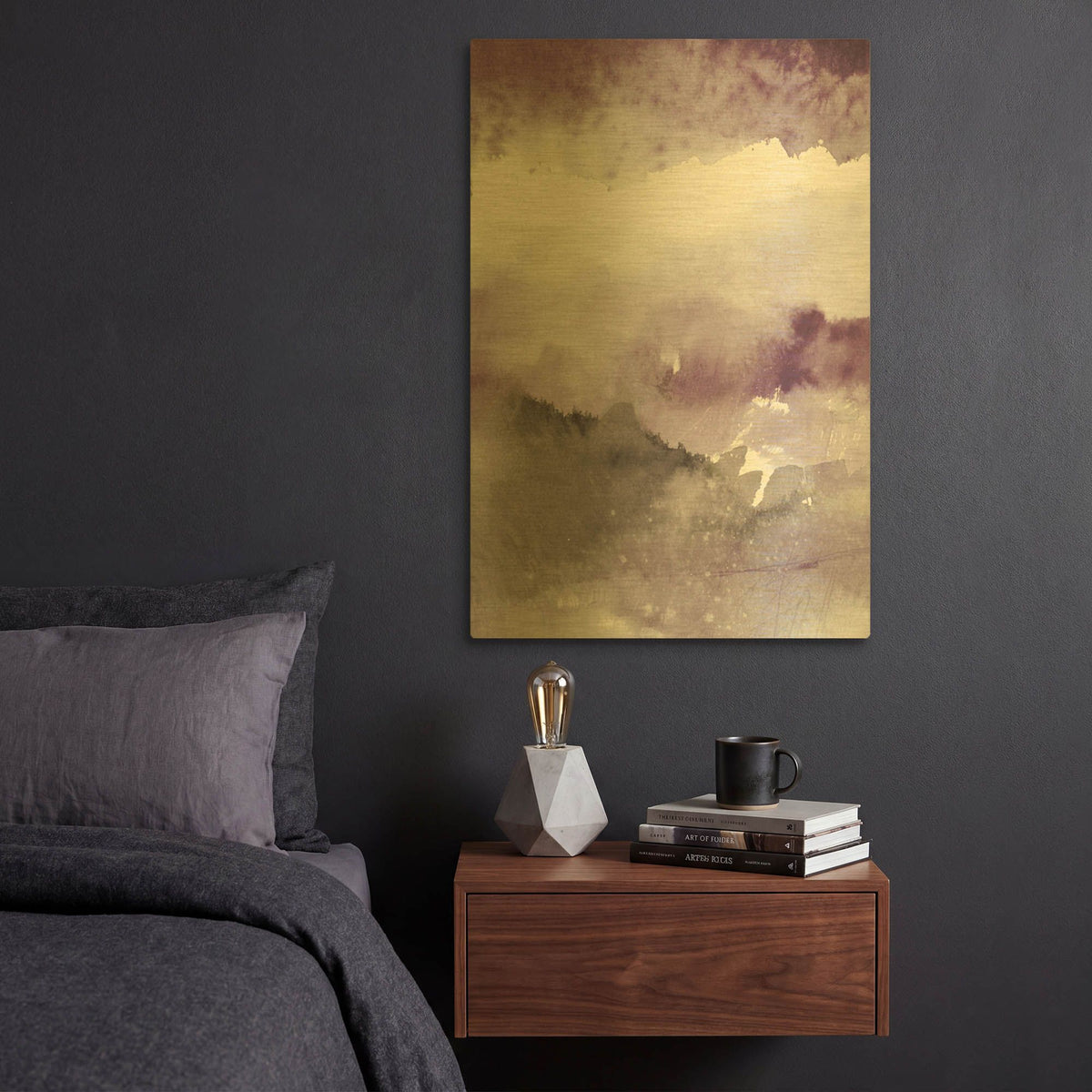 'Midnight At The Lake III Amethyst Gray Crop' By Mike Schick Gold Metal Wall Art