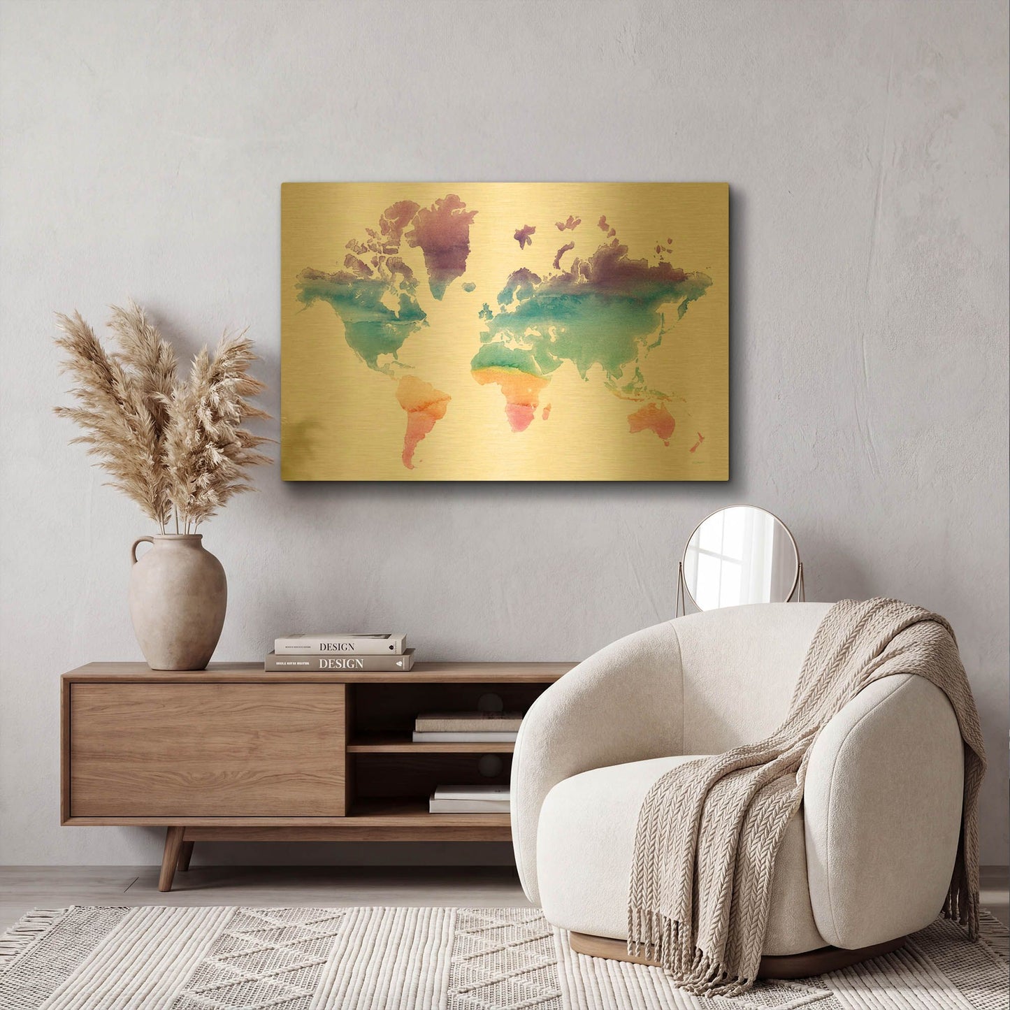 'Watercolor World' By Mike Schick Gold Metal Wall Art