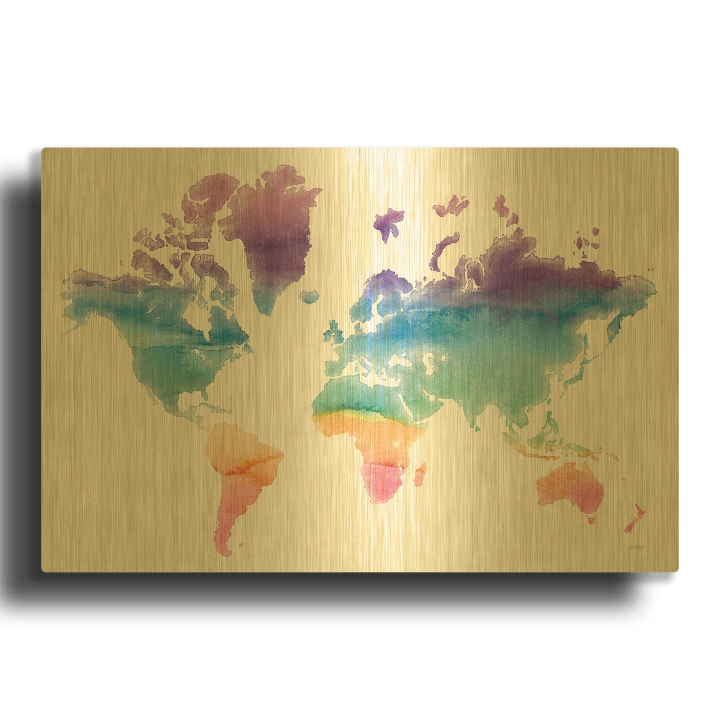 'Watercolor World' By Mike Schick Gold Metal Wall Art