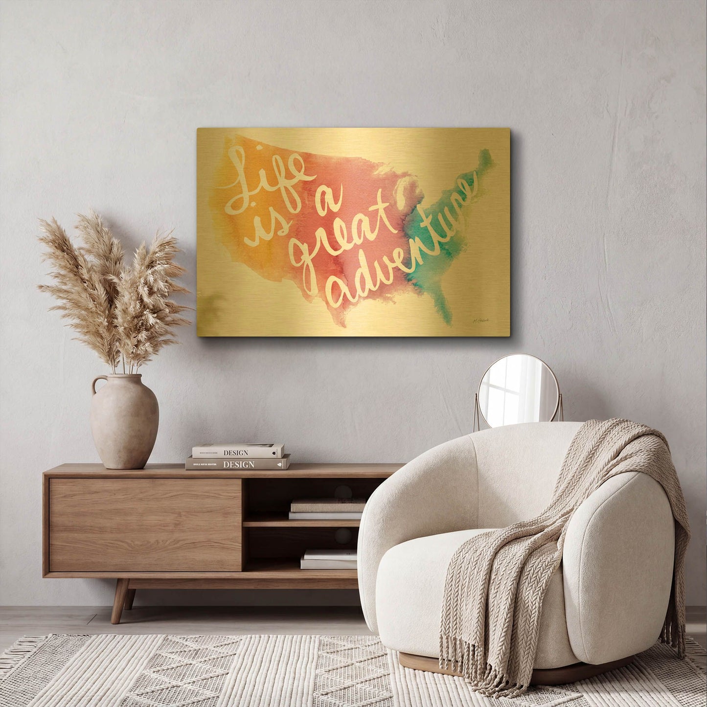 'Watercolor Usa' By Mike Schick Gold Metal Wall Art