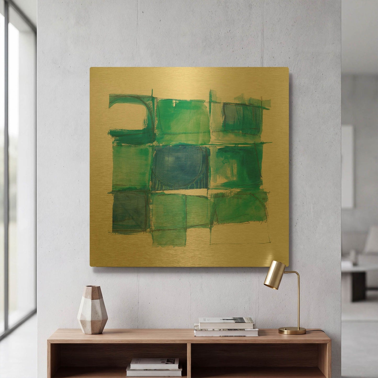 '131 West 3rd Street Square II On White' By Mike Schick Gold Metal Wall Art
