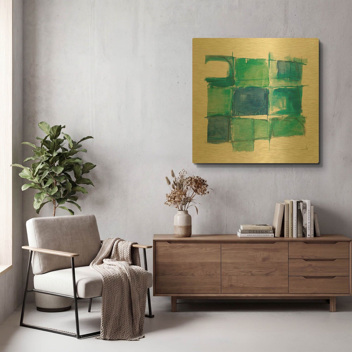 '131 West 3rd Street Square II On White' By Mike Schick Gold Metal Wall Art