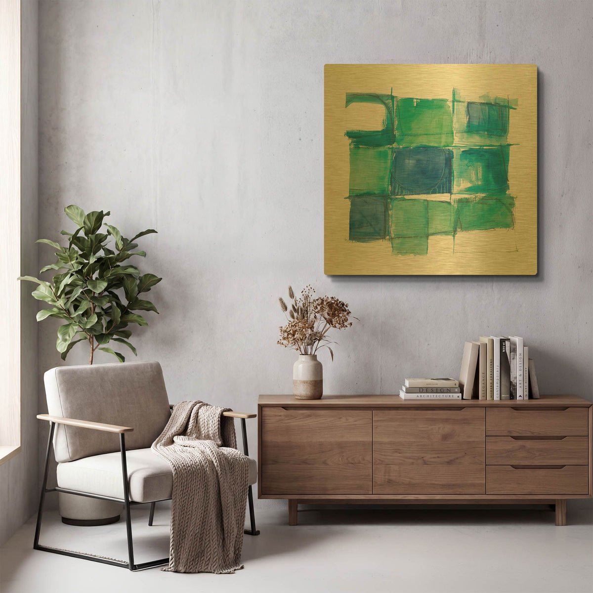 '131 West 3rd Street Square II On White' By Mike Schick Gold Metal Wall Art