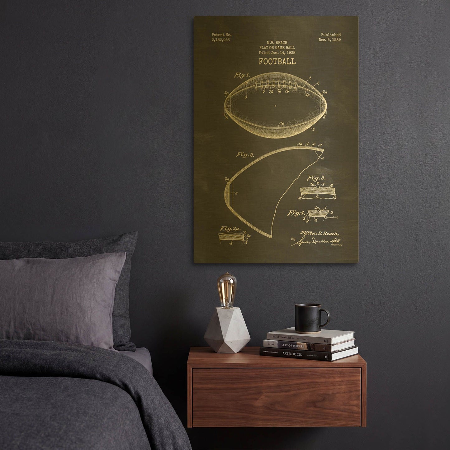 'Football Blueprint Patent Chalkboard' By LUXE Gold Metal Wall Art