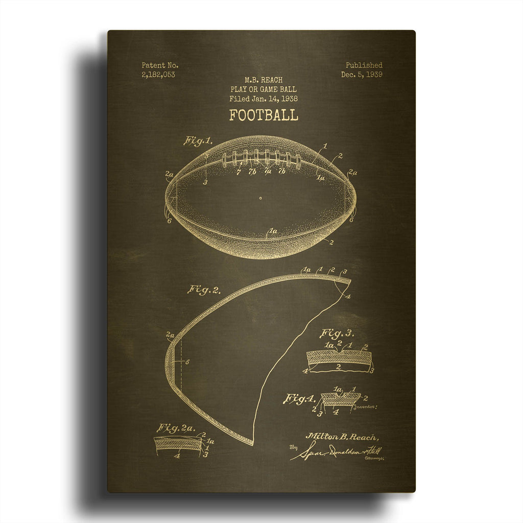 'Football Blueprint Patent Chalkboard' By LUXE Gold Metal Wall Art