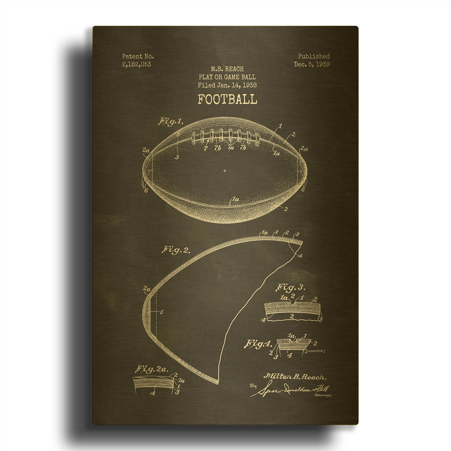'Football Blueprint Patent Chalkboard' By LUXE Gold Metal Wall Art