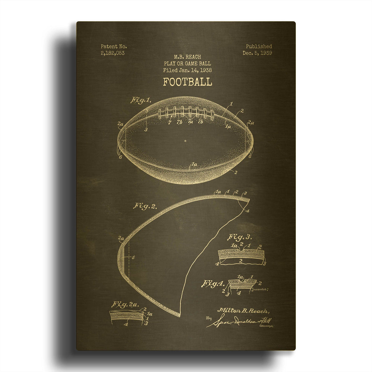 'Football Blueprint Patent Chalkboard' By LUXE Gold Metal Wall Art