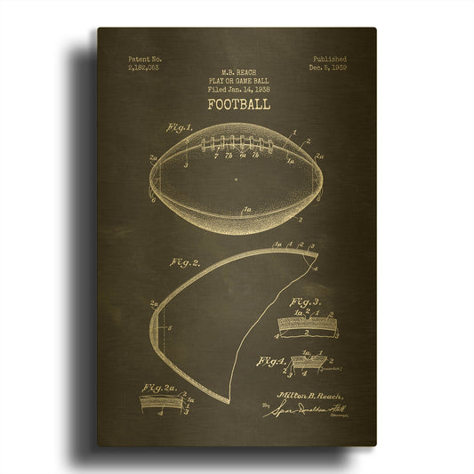 'Football Blueprint Patent Chalkboard' By LUXE Gold Metal Wall Art