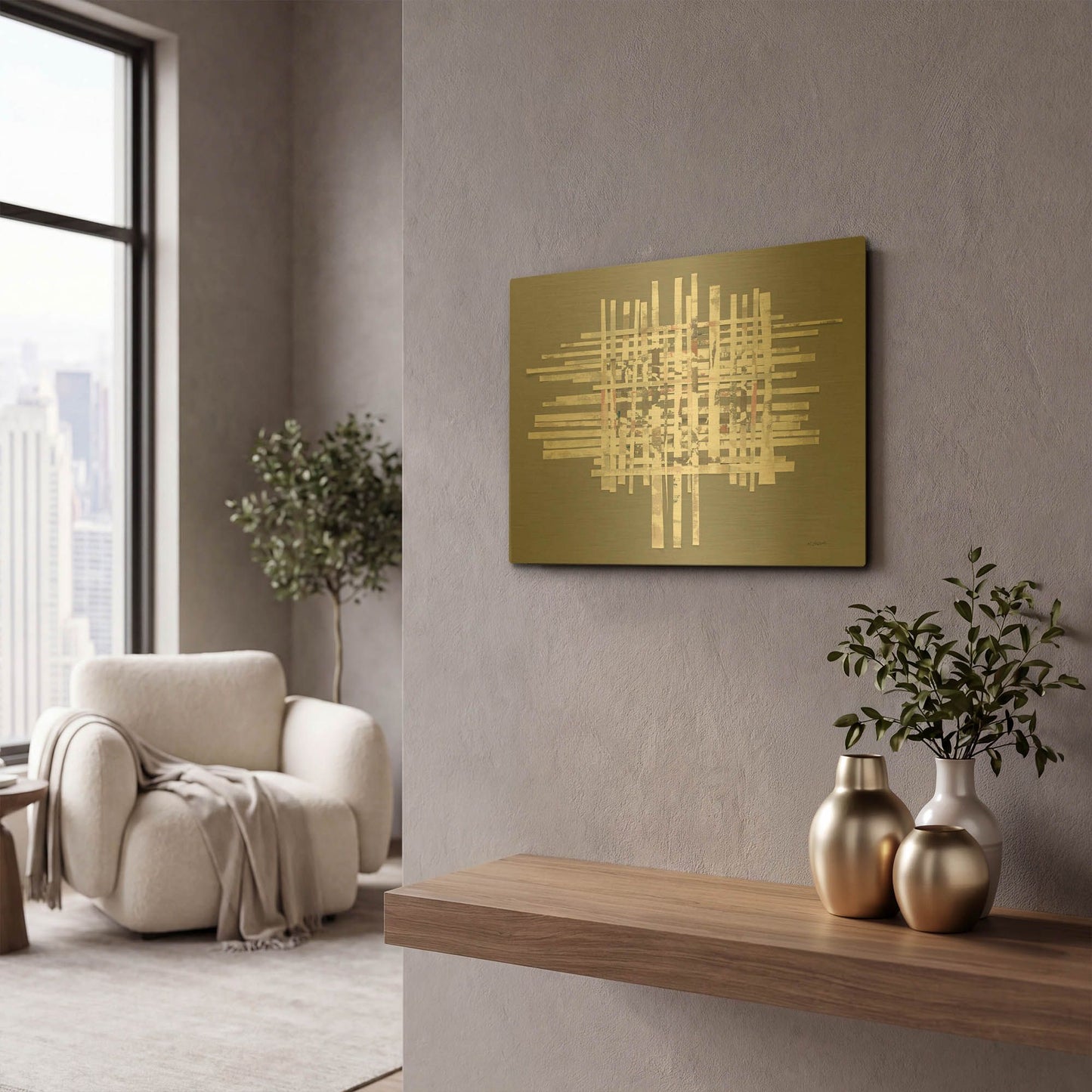 'The Color Of Moonlight On Gray' By Mike Schick Gold Metal Wall Art