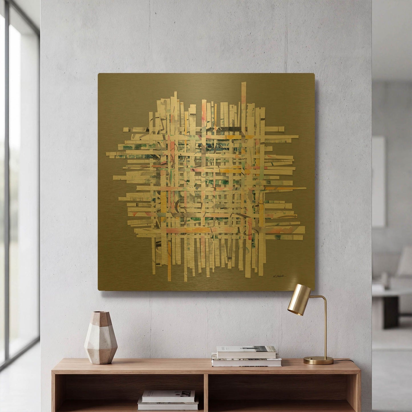 'New Morning On Gray' By Mike Schick Gold Metal Wall Art