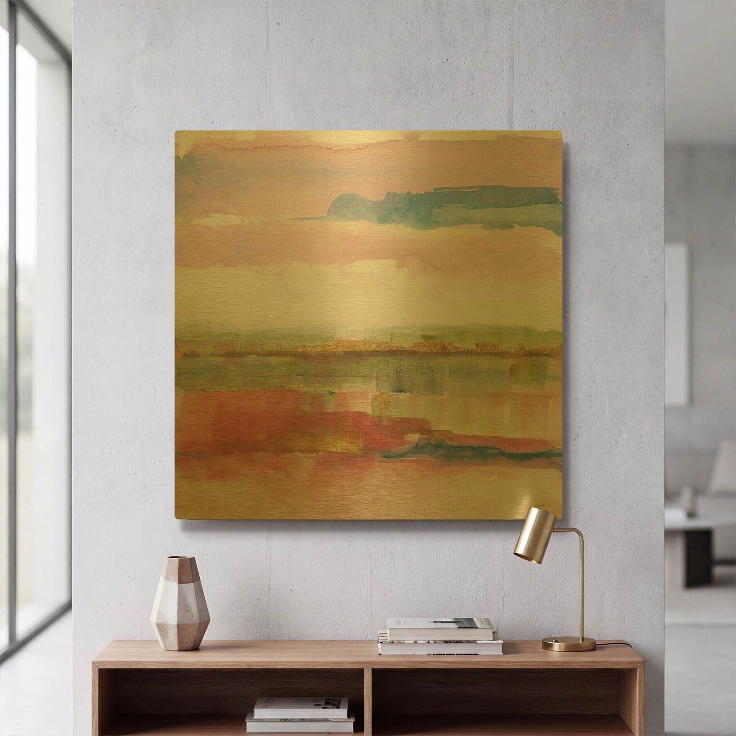 'Influence Of Line And Color Gold Bright' By Mike Schick Gold Metal Wall Art