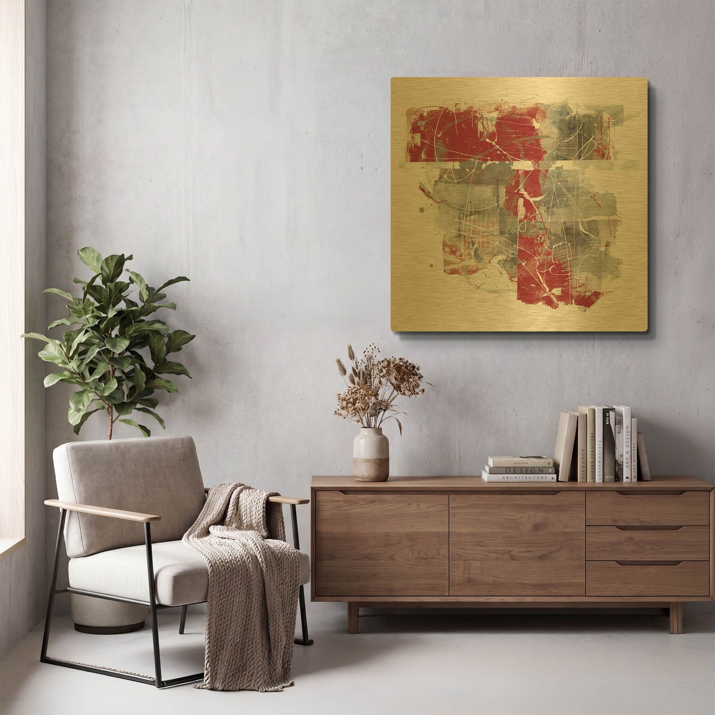 'Moving In And Out Of Traffic II Red Grey' By Mike Schick Gold Metal Wall Art
