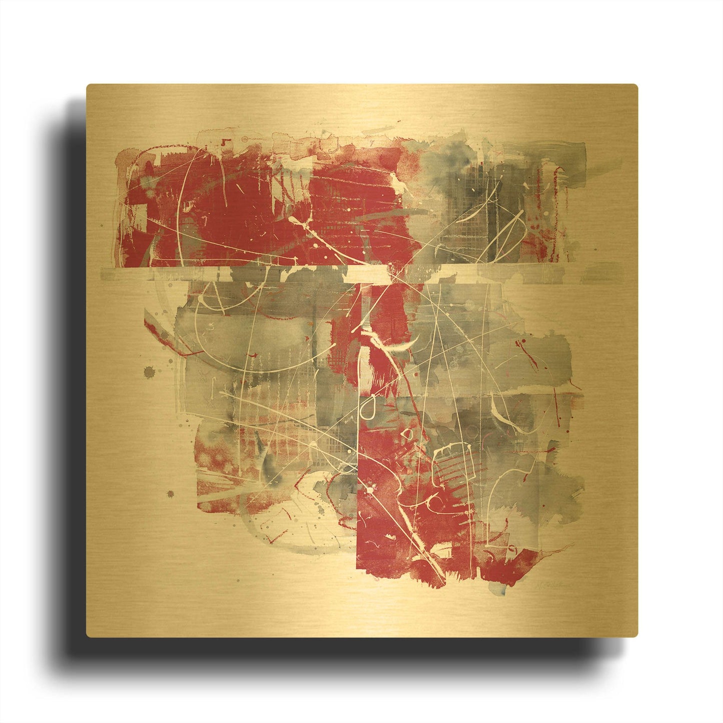 'Moving In And Out Of Traffic II Red Grey' By Mike Schick Gold Metal Wall Art