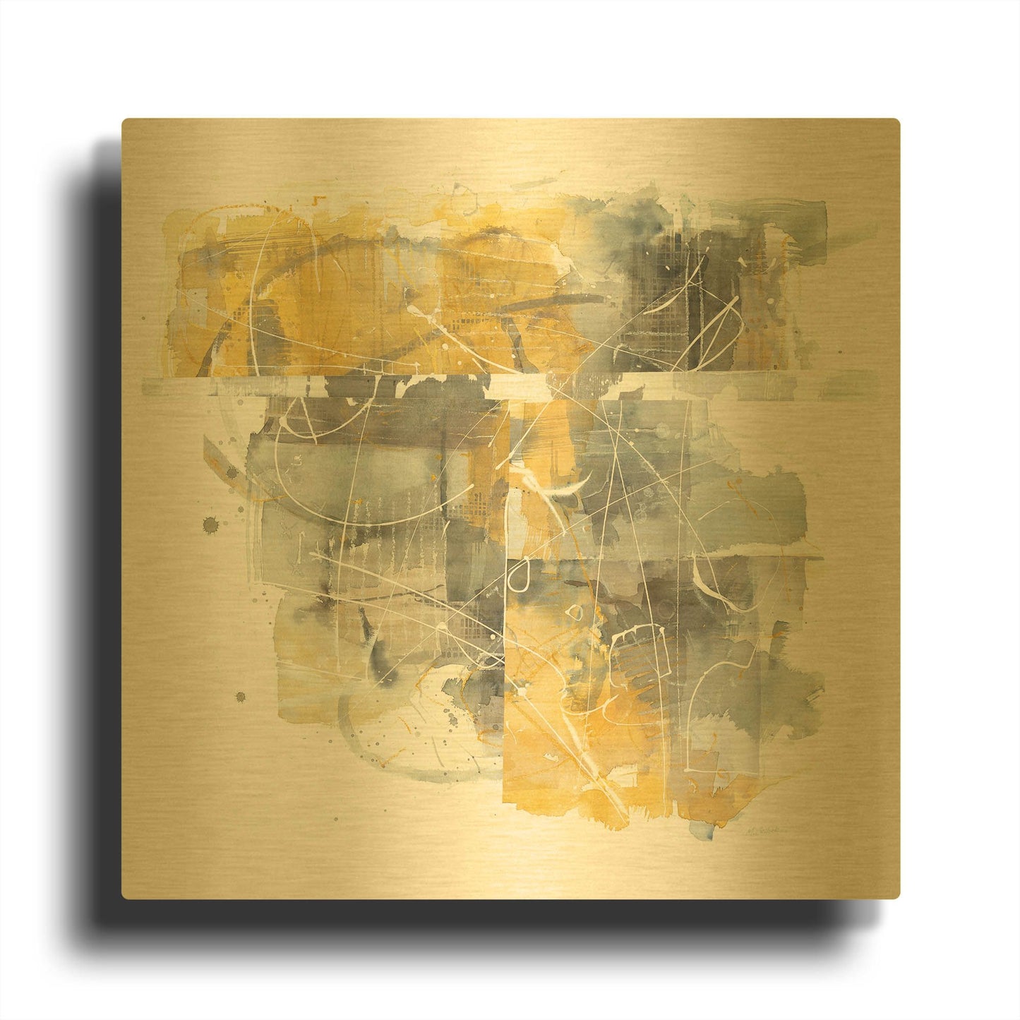 'Moving In And Out Of Traffic II Yellow Grey' By Mike Schick Gold Metal Wall Art