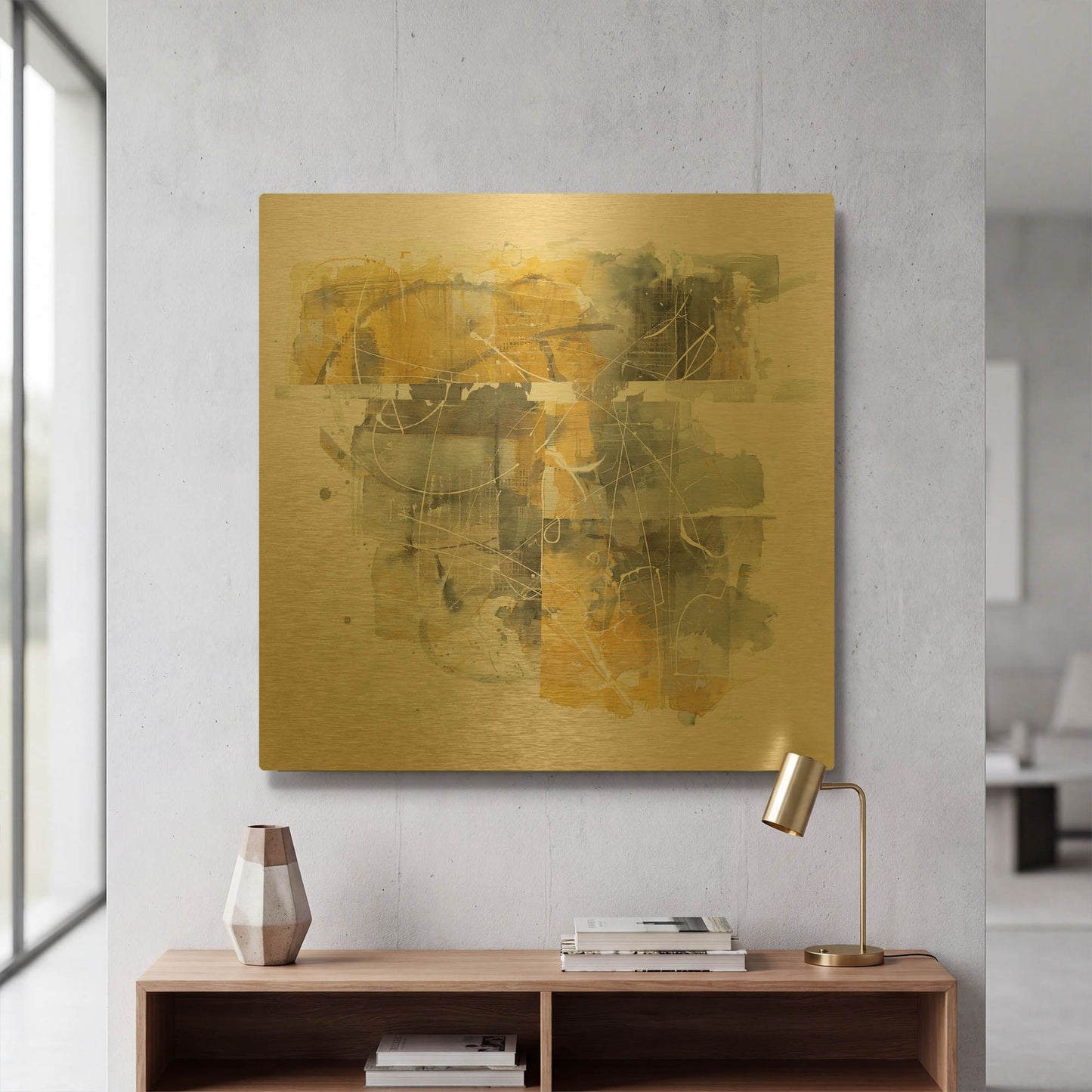 'Moving In And Out Of Traffic II Yellow Grey' By Mike Schick Gold Metal Wall Art