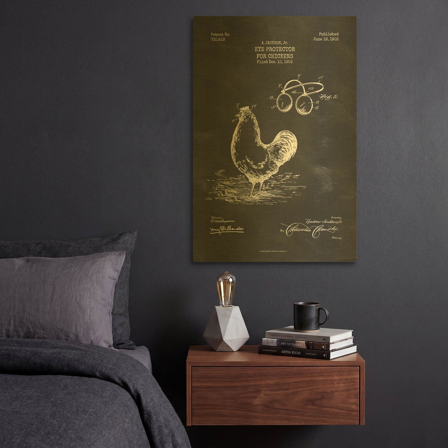 'Eye Protector for Chickens Blueprint Patent Chalkboard' By LUXE Gold Metal Wall Art