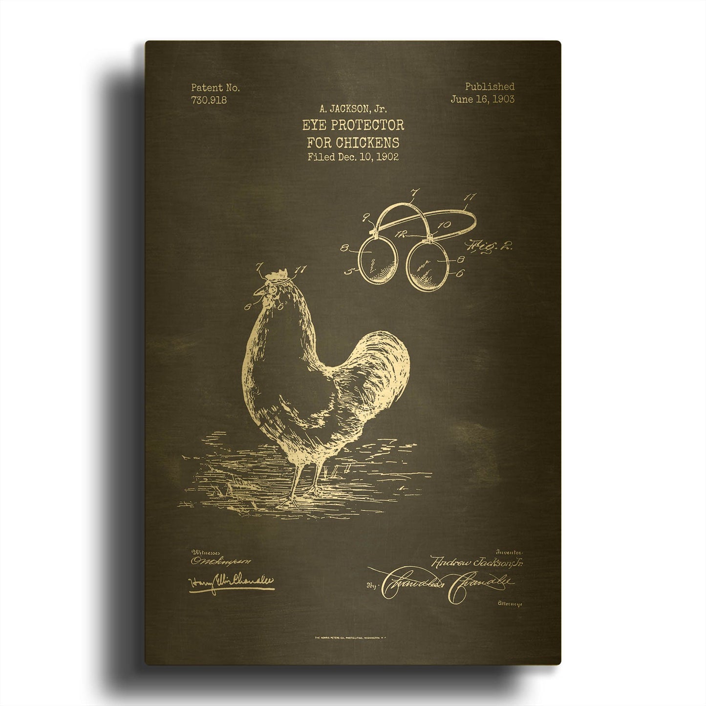 'Eye Protector for Chickens Blueprint Patent Chalkboard' By LUXE Gold Metal Wall Art