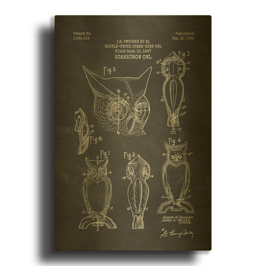 'Scarecrow Owl Blueprint Patent Chalkboard' By LUXE Gold Metal Wall Art