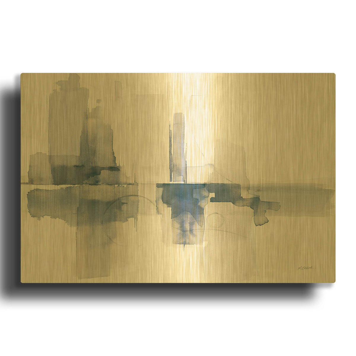 'Improvisation II Navy' By Mike Schick Gold Metal Wall Art