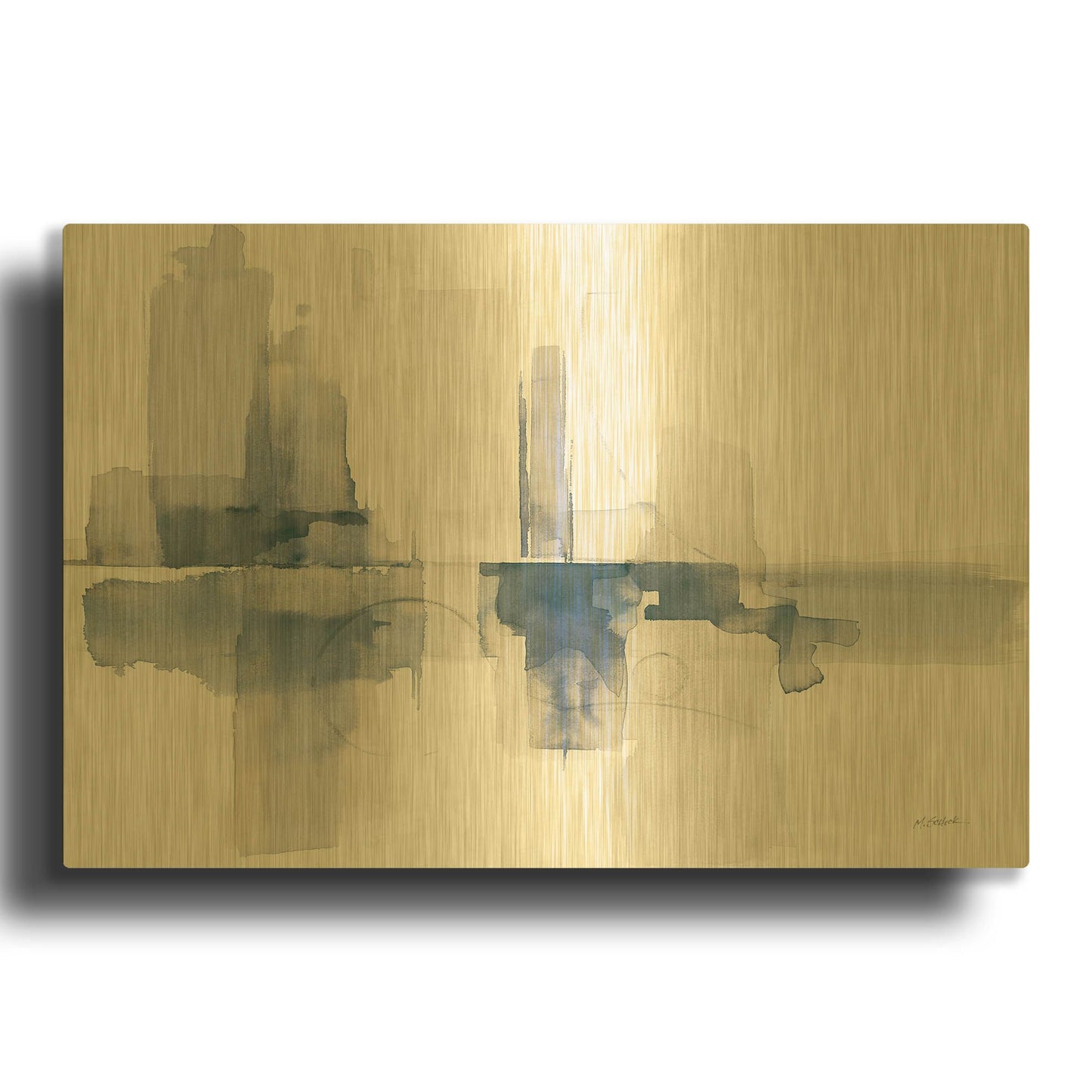 'Improvisation II Navy' By Mike Schick Gold Metal Wall Art