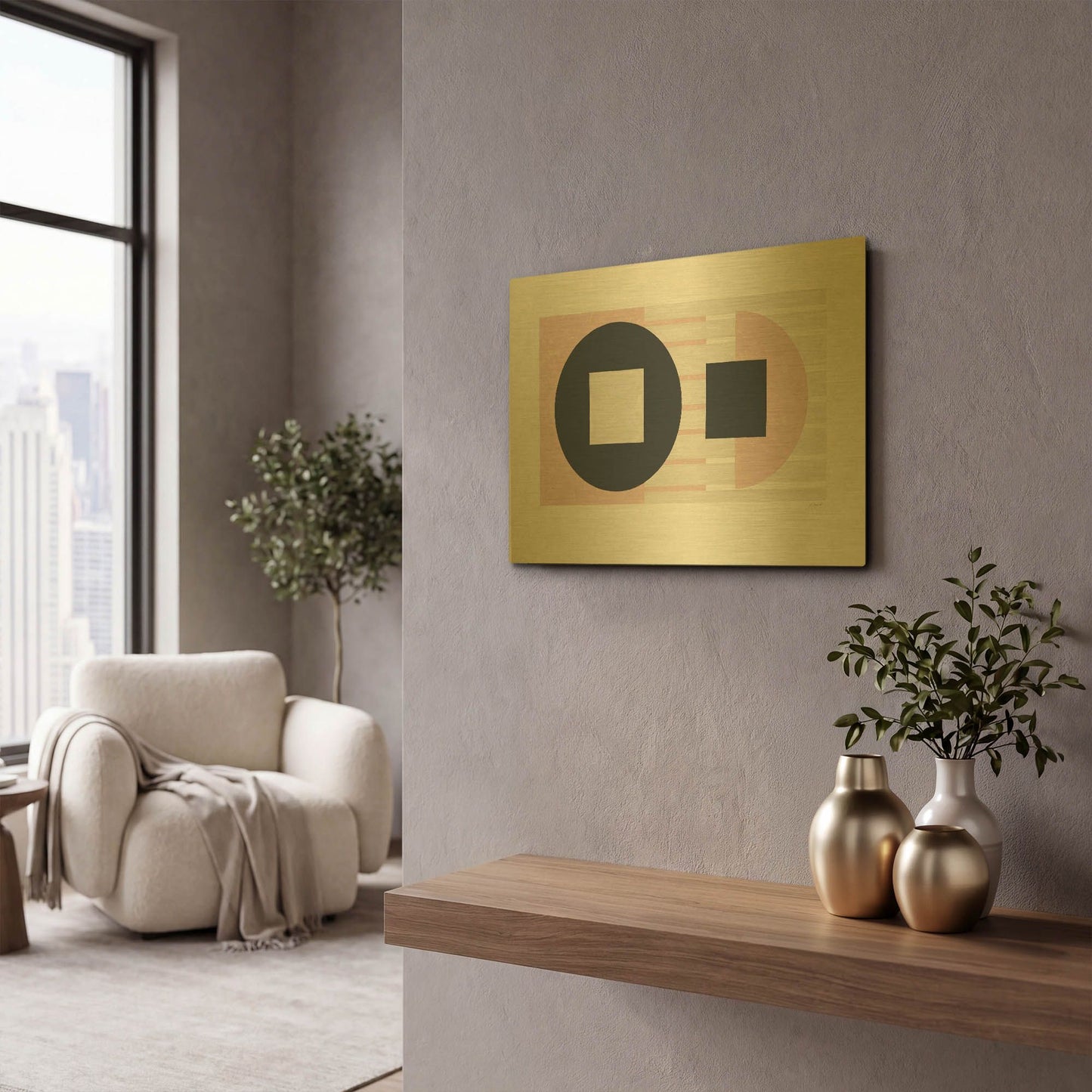 'Laterally Speaking Pink' By Mike Schick Gold Metal Wall Art
