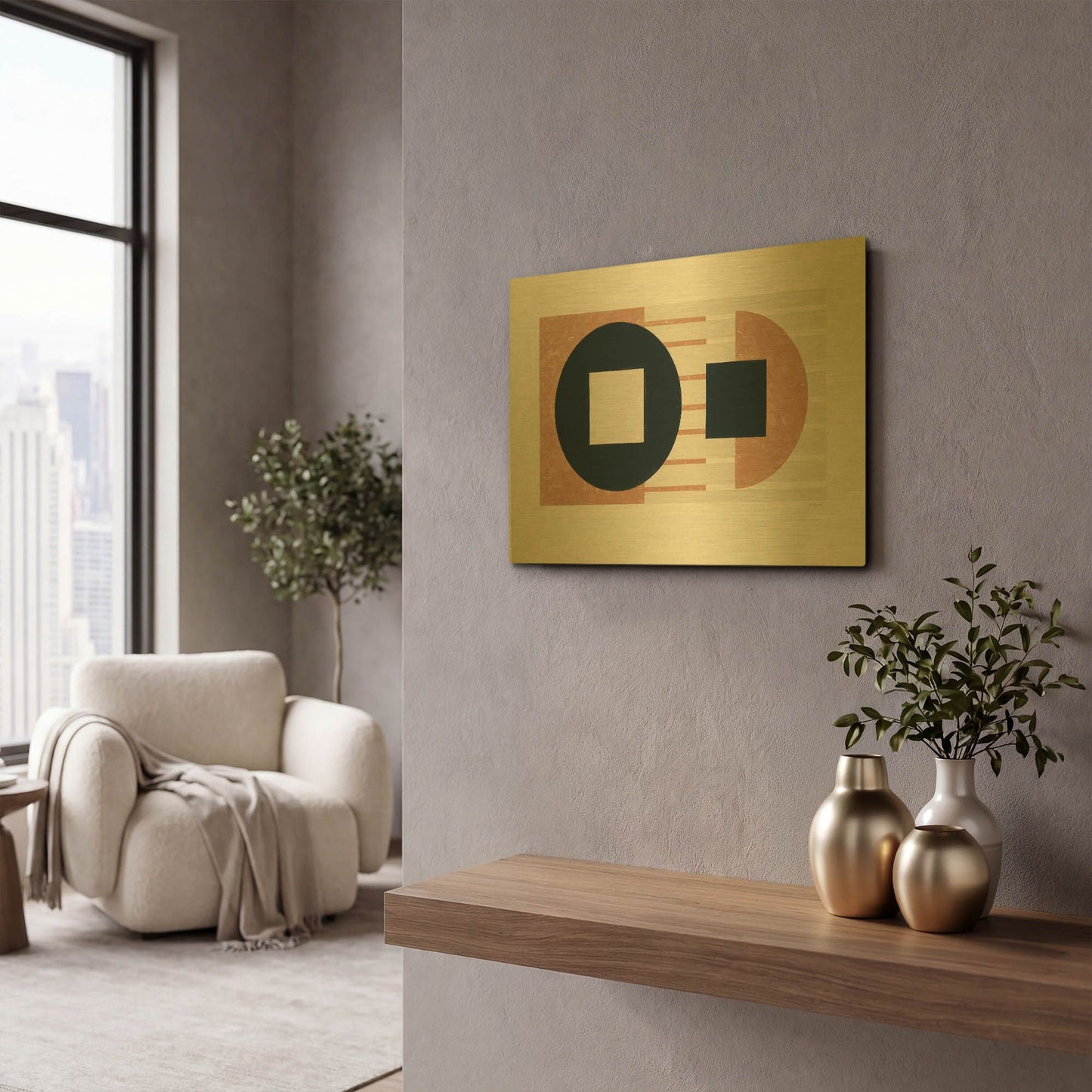 'Laterally Speaking Warm' By Mike Schick Gold Metal Wall Art