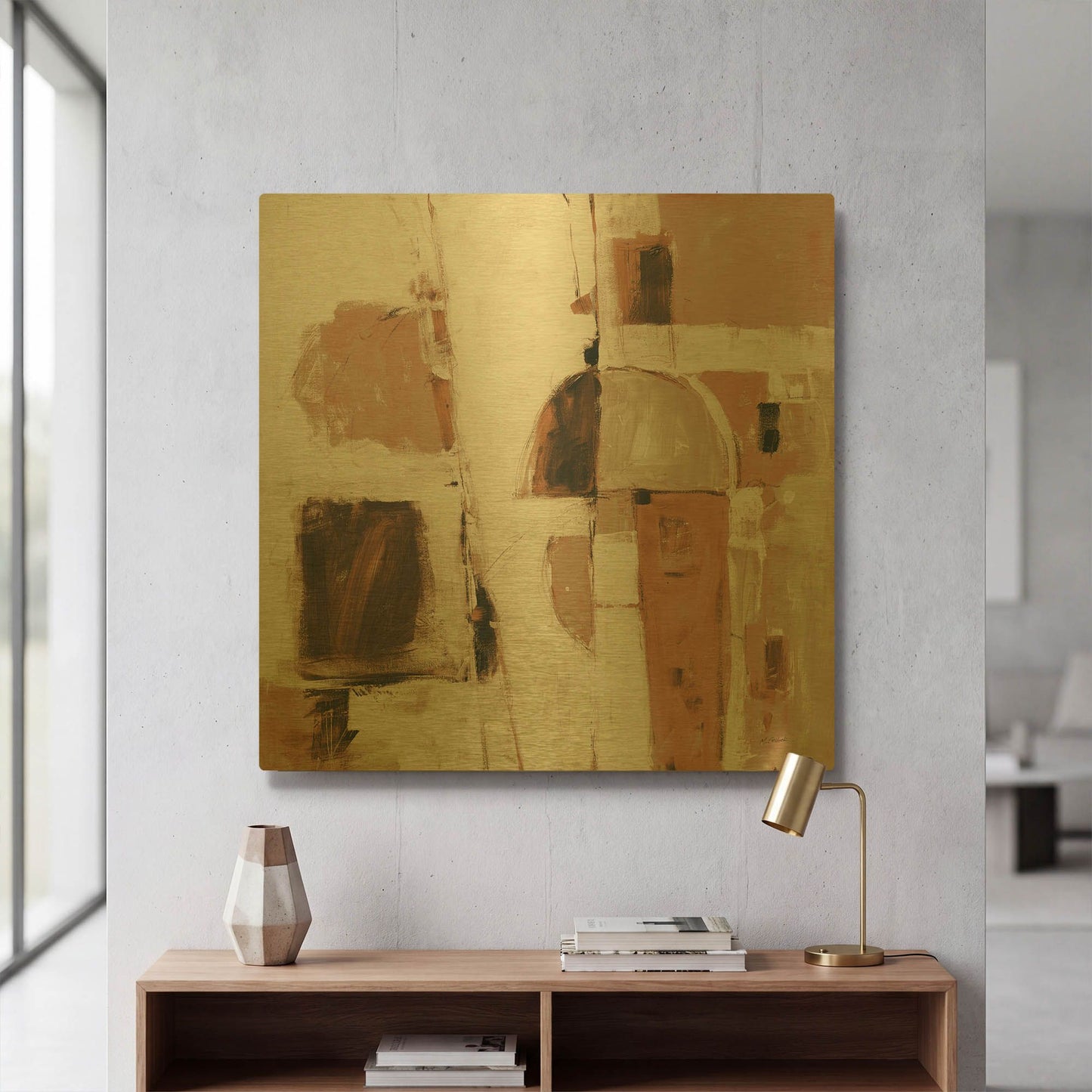 'Down To The Street Warm' By Mike Schick Gold Metal Wall Art