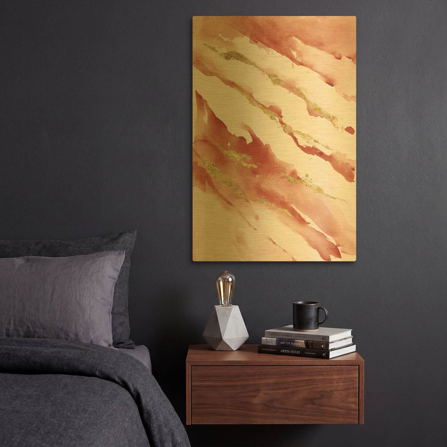 'Drift V2 Red' By Mike Schick Gold Metal Wall Art