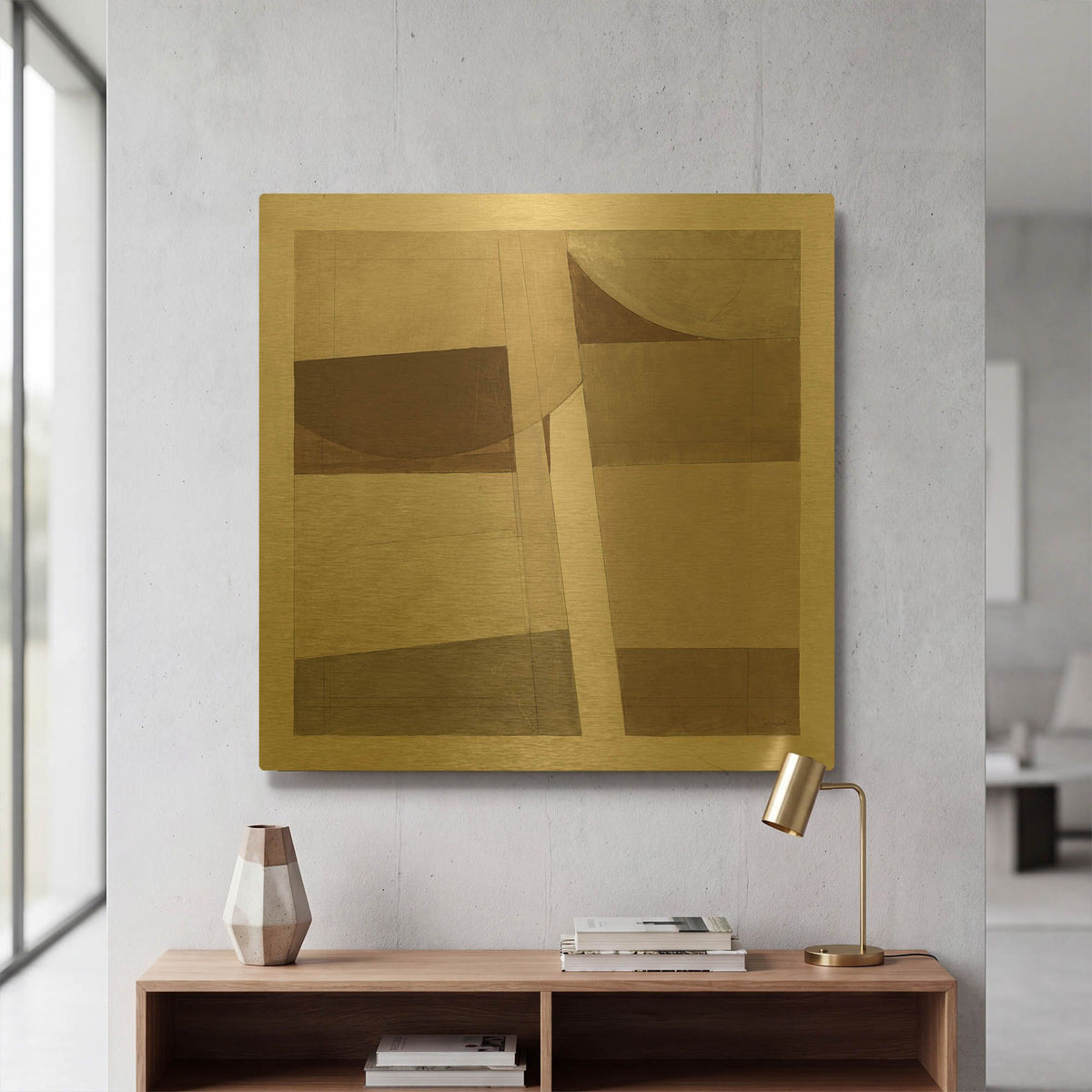 'Sunny Side Up Brown' By Mike Schick Gold Metal Wall Art