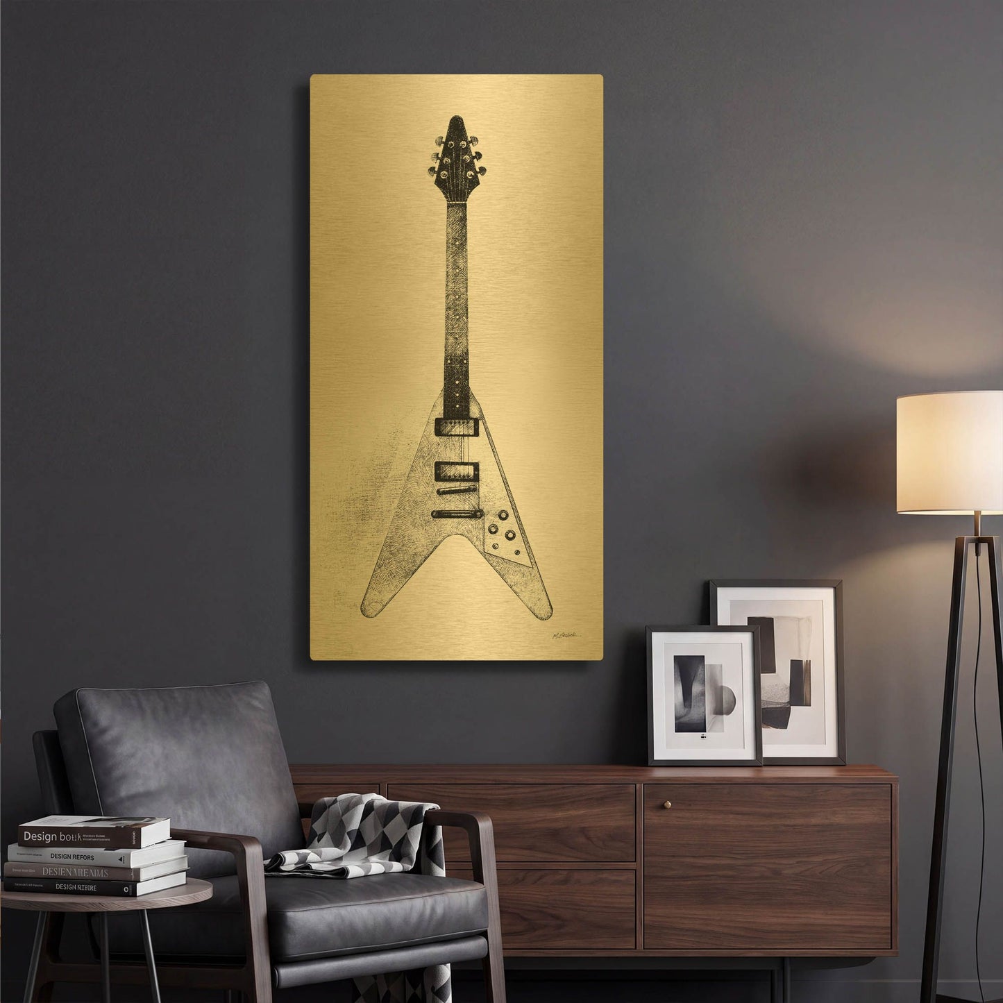 'Garage Band III' By Mike Schick Gold Metal Wall Art