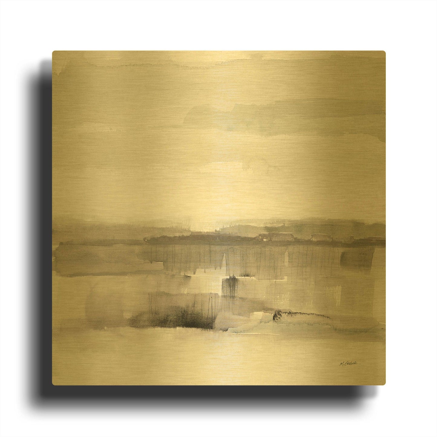 'Influence Of Line And Color Neutral' By Mike Schick Gold Metal Wall Art