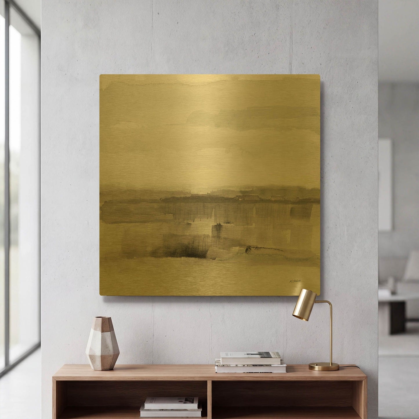 'Influence Of Line And Color Neutral' By Mike Schick Gold Metal Wall Art