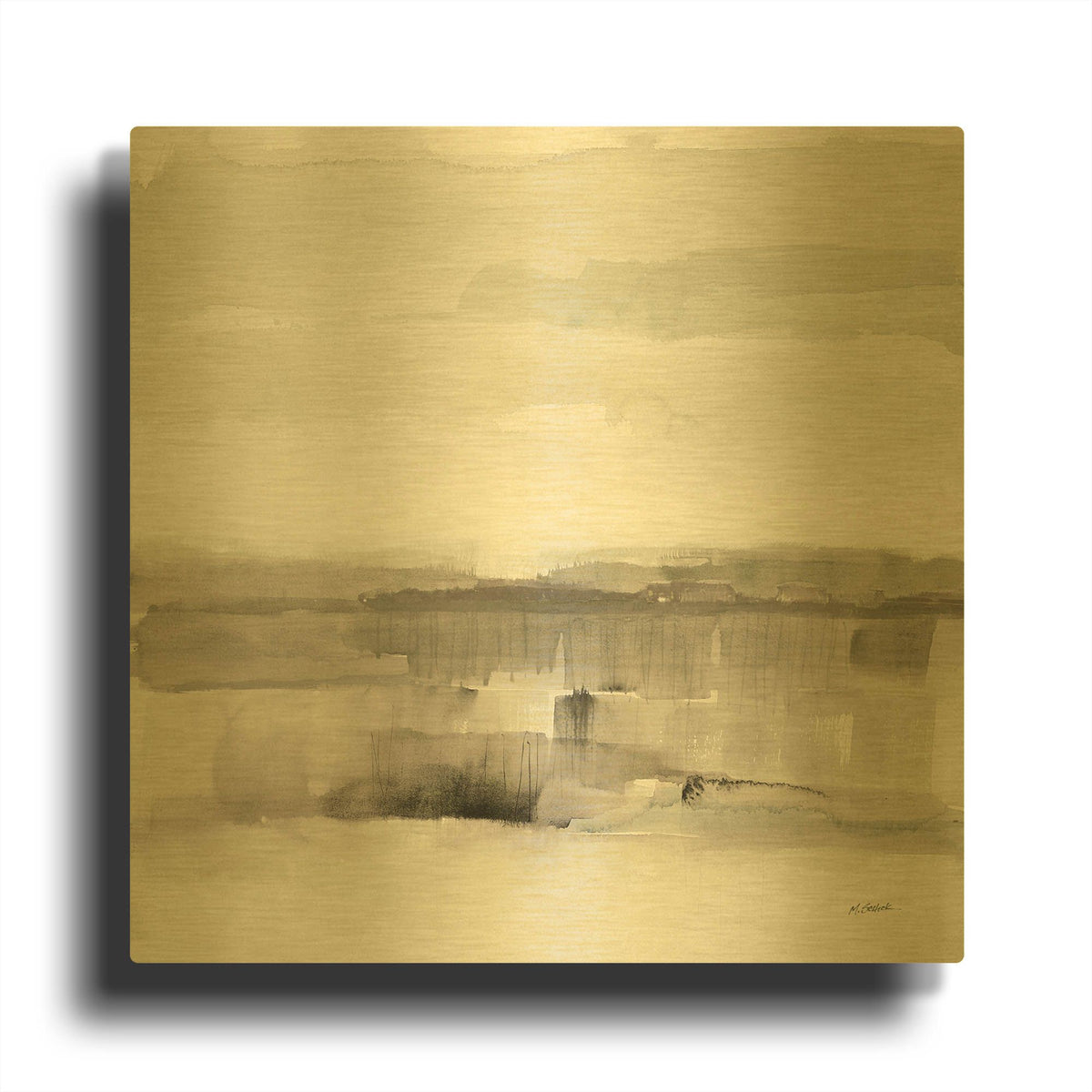 'Influence Of Line And Color Neutral' By Mike Schick Gold Metal Wall Art