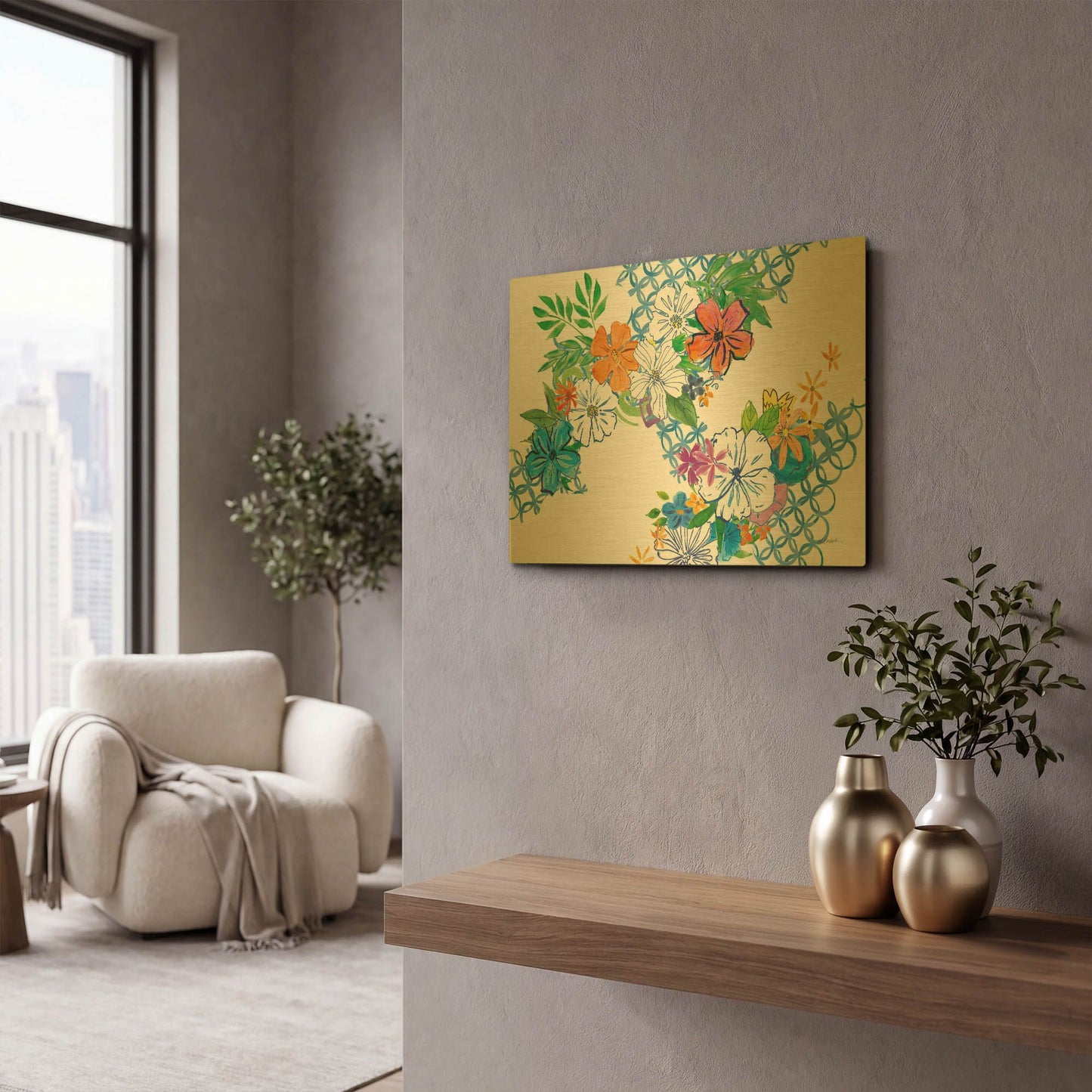 'Flower Power I' By Mike Schick Gold Metal Wall Art