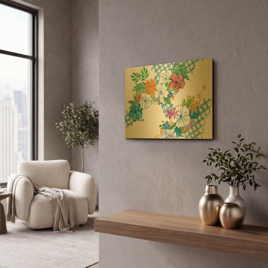 'Flower Power I' By Mike Schick Gold Metal Wall Art