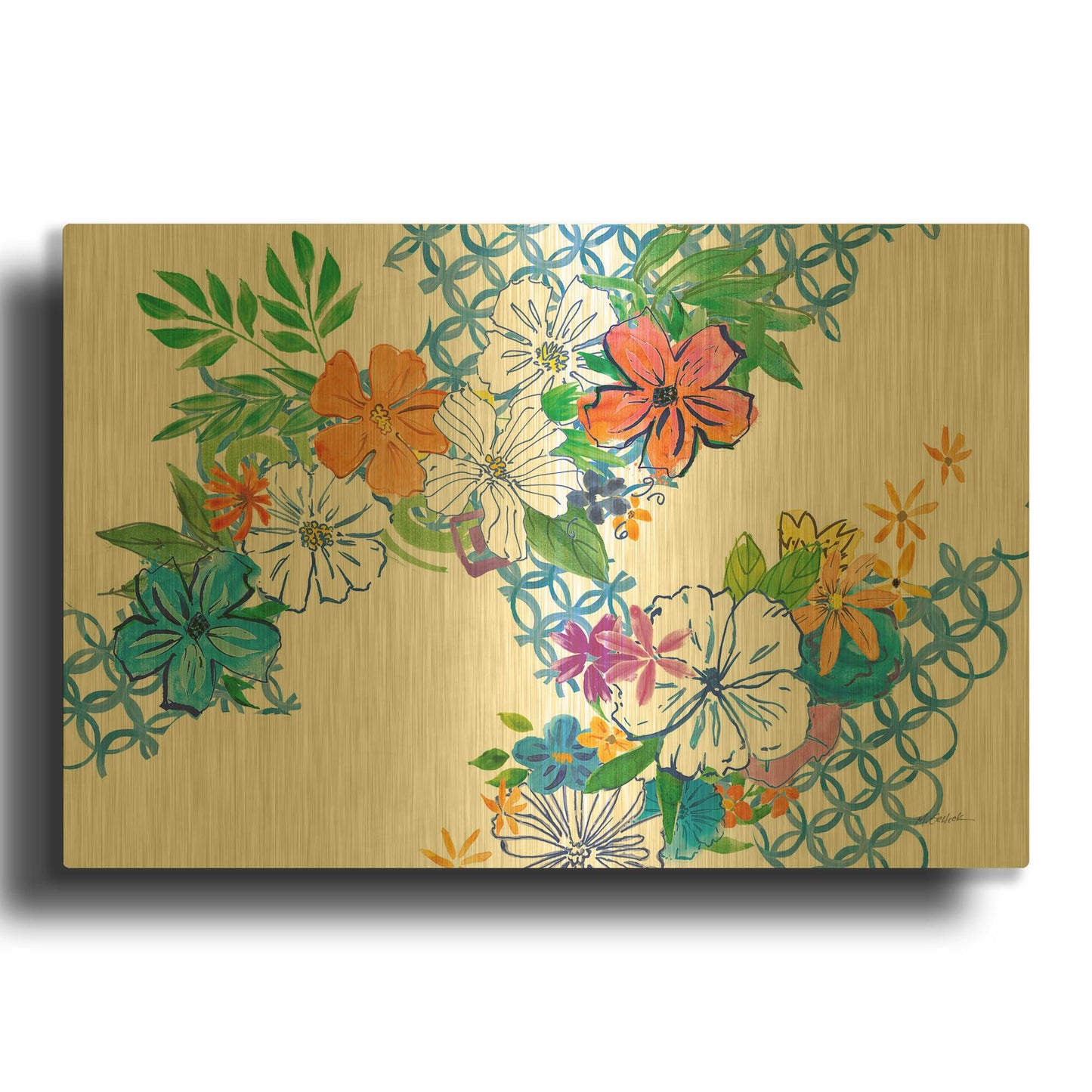 'Flower Power I' By Mike Schick Gold Metal Wall Art