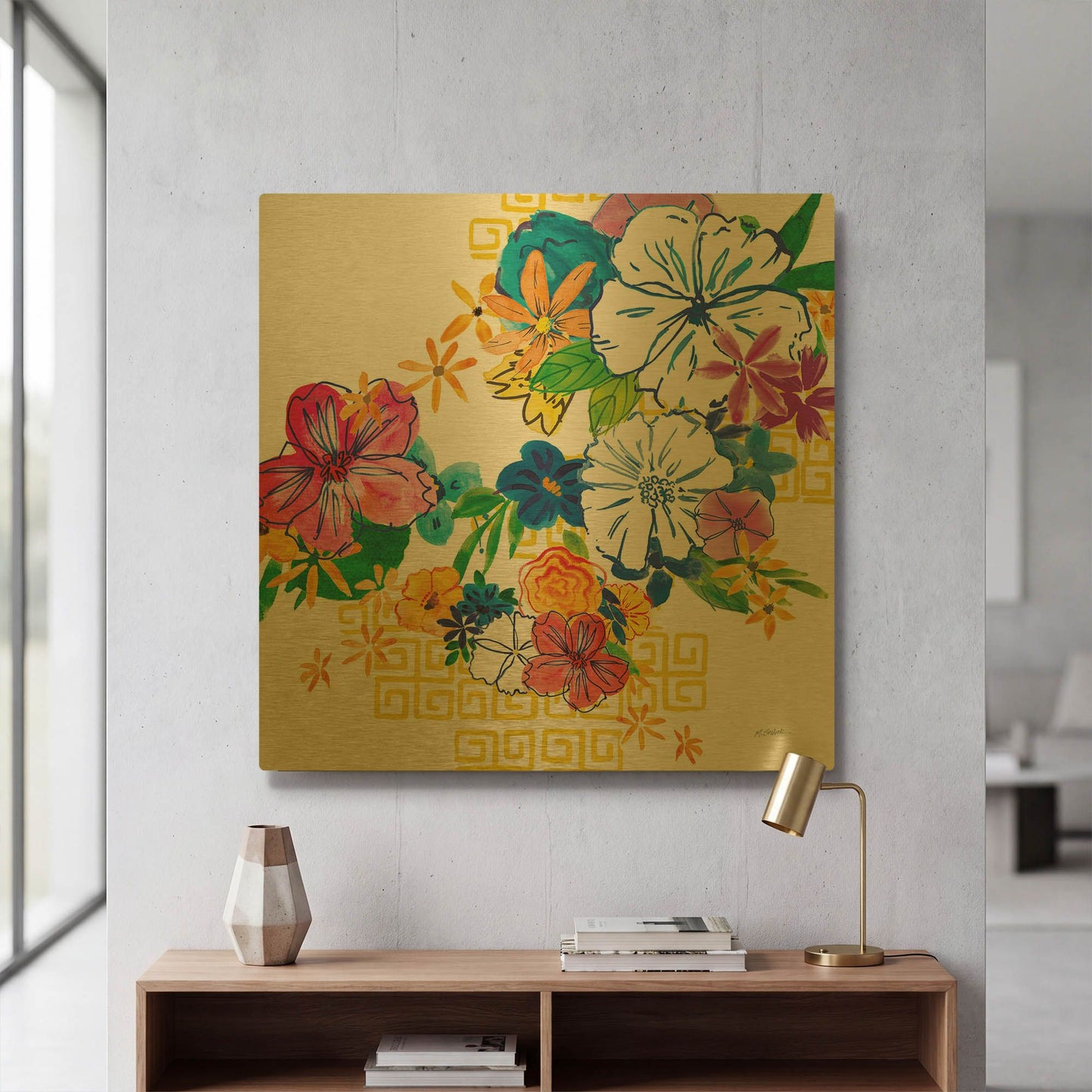 'Flower Power II' By Mike Schick Gold Metal Wall Art