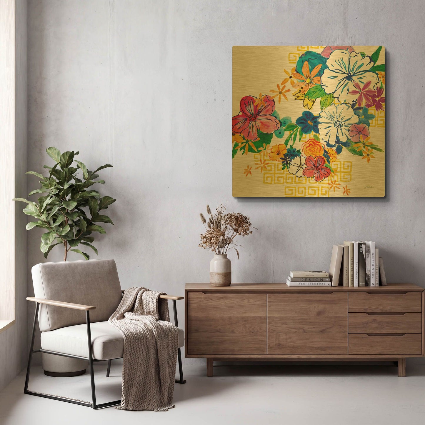 'Flower Power II' By Mike Schick Gold Metal Wall Art