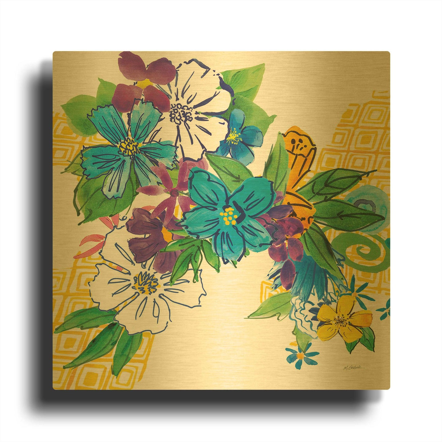 'Flower Power III' By Mike Schick Gold Metal Wall Art