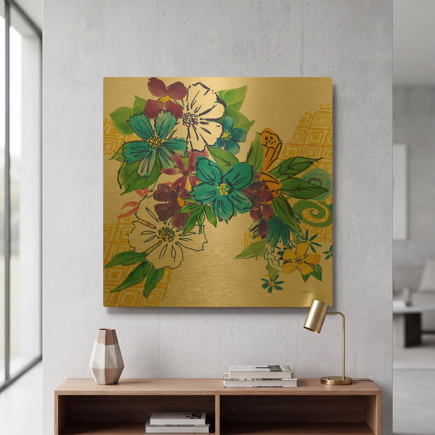'Flower Power III' By Mike Schick Gold Metal Wall Art